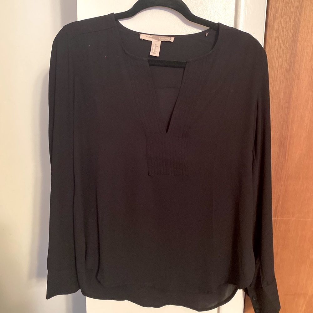 Forever 21 Black Chiffon Shirt | Deep V Blouse